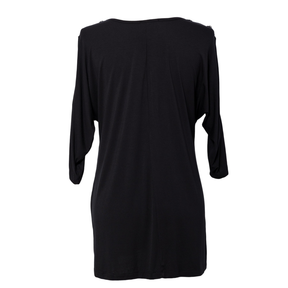Women's Black Cutout Domain Sleeve Top Size S Crystal Buttons on Shoulders NWT - Picture 3 of 6